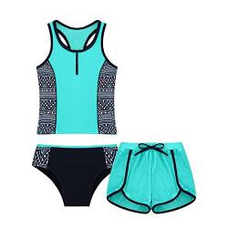 YiZYiF Mädchen Badeanzug Bikini Tankini Set Hawaii Schwimmanzug Sommer Badebekleidung Strand Urlaub Wassersport Outfit Gr. 4-16 Jahre Minzgrün C 170-176/15-16 Jahre von YiZYiF