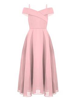 YiZYiF Mädchen Festliches Kleid Elegante Hochzeit Brautjungfern Kleider Partykleid Schulterfrei Chiffon Prinzessin Kleider Maxilang A Rosa 146-152/11-12 Jahre von YiZYiF