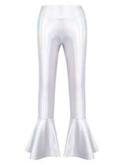 YiZYiF Mädchen Metallische Schlaghose Leggings Glänzend Holographische Hose Kinder 70er 80er Disco Outfit Tanzhose Fasching Party Kleidung Bunt-Silber_A 146-152 von YiZYiF