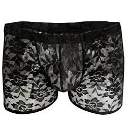 YiZYiF Männer Herren Atmungsaktiv transparent Spitze Boxershorts Dessous Trunk Pants Slip Hipster Unterhosen (Schwarz, XL) von YiZYiF