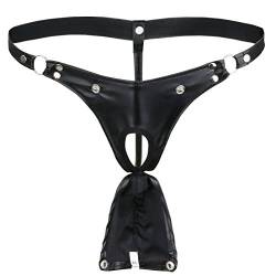 YiZYiF Wetlook Männer G-String Tanga Kunstleder Unterwäsche Herren Slips Unterhose M-XL (M, Schwarz) von YiZYiF