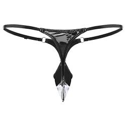 YiZYiF Wetlook Männer Tanga G-String Unterwäsche Bikini Slips Lackleder Herren String Beutel Thong mit Penis Loch Schwarz_I 3XL von YiZYiF