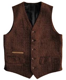 Yiaisafa Business Herren Tweed Anzug Weste Herringbone Jaged Weste Vintage Retro Wollen Hochzeit Bräutigam Gilet S-3XL(Braun,L) von Yiaisafa