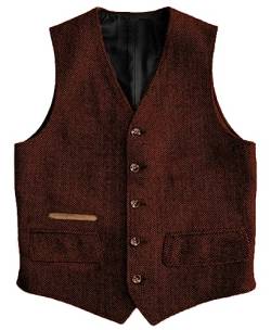 Yiaisafa Business Herren Tweed Anzug Weste Herringbone Jaged Weste Vintage Retro Wollen Hochzeit Bräutigam Gilet S-3XL(Orange,M) von Yiaisafa