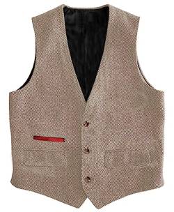 Yiaisafa Business Herren Tweed Weste Jaged Herringbone Anzug Weste Vintage Retro Wollen Hochzeit Bräutigam Gilet S-3XL(Champagner,S) von Yiaisafa