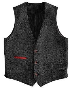 Yiaisafa Business Herren Tweed Weste Jaged Herringbone Anzug Weste Vintage Retro Wollen Hochzeit Bräutigam Gilet S-3XL(Grau,XXXL) von Yiaisafa