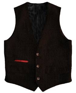 Yiaisafa Business Herren Tweed Weste Jaged Herringbone Anzug Weste Vintage Retro Wollen Hochzeit Bräutigam Gilet S-3XL(Kaffee,XL) von Yiaisafa