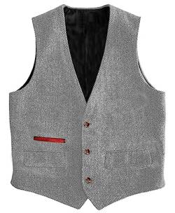 Yiaisafa Business Herren Tweed Weste Jaged Herringbone Anzug Weste Vintage Retro Wollen Hochzeit Bräutigam Gilet S-3XL(Silber,L) von Yiaisafa