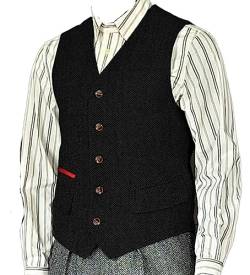 Yiaisafa Formal Herren Tweed Weste Jaged Retro Herringbone Anzug Weste Vintage Wollen Hochzeit Bräutigam Gilet S-3XL(Schwarz,L) von Yiaisafa