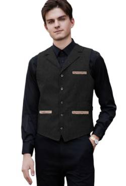 Yiaisafa Hipster Herren Tweed Westen Notch Retro Herringbone Weste Vintage Jaged Hochzeit Gilet Wollen Lässig Bräutigam(Schwarz,S) von Yiaisafa