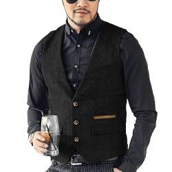 Yiaisafa Lässig Herren Anzug Tweed Weste Retro Jaged Herringbone Vintage Hochzeit Gilet Wollen Westen Bräutigam S-3XL(Schwarz,L) von Yiaisafa