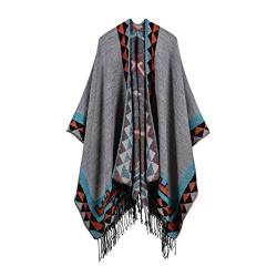 YianBestja Damen Herbst/Winter Poncho mit Quaste, 130 * 150CM Poncho-Schal Überwurf Cape Umhang Wendeponcho für Frau (07-1) von YianBestja