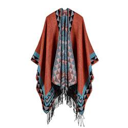 YianBestja Damen Herbst/Winter Poncho mit Quaste, 130 * 150CM Poncho-Schal Überwurf Cape Umhang Wendeponcho für Frau (07-2) von YianBestja