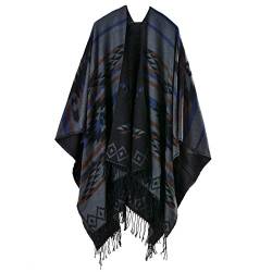 YianBestja Damen Herbst/Winter Poncho mit Quaste, 130 * 150CM Poncho-Schal Überwurf Cape Umhang Wendeponcho für Frau (50-1) von YianBestja