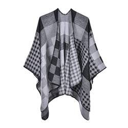 YianBestja Damen Poncho Schal mit Patchwork Design, Frau Umhang Open Front Cape Übergroße Winterdecke Schal (17-2) von YianBestja