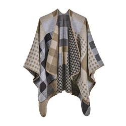 YianBestja Damen Poncho Schal mit Patchwork Design, Frau Umhang Open Front Cape Übergroße Winterdecke Schal (24-2) von YianBestja