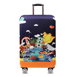 YianBestja Elastisch Kofferhülle Kofferschutzhülle Gepäck Cover Reisekoffer Hülle Koffer Schutzhülle Luggage Cover mit Reißverschluss (Building, L (25-28 Zoll)) von YianBestja