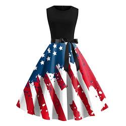 Damen Kleid A Linie Damen Sommer-Rundhalsausschnitt, ärmellos, Amerika-Flagge-Druck, Vintage-Rockabilly-Swing-Kleid, Cocktail-Abschlussball-Partykleid Kleid Mit Tellerrock Damen von Yiartion