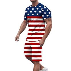 Kanada Reiseführer Herren Shorts Sets 2-teilige Outfits Amerikanische Flagge Kurzarm T-Shirt und Shorts Set 4. Juli Outfits Sommer-Trainingsset Herrenanzug Blau 54 von Yiartion