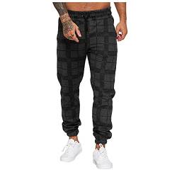 Yiartion Jogginghose Herren klassisch Kariert Freizeithosen Elastische Taille Kordelzug Sporthose Lang Heimhose Loose Bequeme Trainingshose Fitnesshose Fashion Check Knöchelhose Trousers von Yiartion