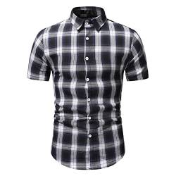 Yiartion Kurzarmhemden Herren Slim Fit Kariert Arbeitshemd Freizeithemd Poloshirts Vintage Karo Hemden Button Down Henley Shirts Dünne Casual Check Kurzarmshirt Coole Atmungsaktiv Sommerhemd von Yiartion