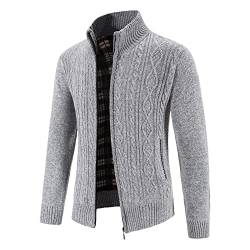 Yiartion Strickjacke Herren Slim Fit Cardigan Warm Winddicht Gestrickt Hemd Classic Feinstrick Fleecejacke Arbeitsjacke Winter Kapuzenjacke Strickfleece Zipper Jacke Stehkragen Freizeitjacke von Yiartion