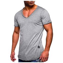 Yiartion T-Shirt Herren Sommer Muscle Shirt Vintage V Ausschnitt Kurzarmshirt Einfarbig Atmungsaktiv Fitness Sportshirt Coole Bequeme Trainingsshirt Loose Casual Muskelshirt Männer Unterhemd von Yiartion