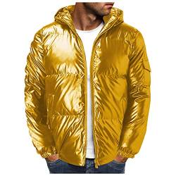 Yiartion Winterjacke Herren Kapuzenjacke Bubble Jacket Mode Golden Silber glänzender Steppjacke Zipper Jacke Einfarbig Stehkragen Thermojacke Warm Gepolstert Wanderjacke Windabweisend Sportjacke von Yiartion