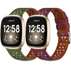2 x Lederbänder für Fitbit Versa 3 und Sense Smartwatches von Yibcaiic