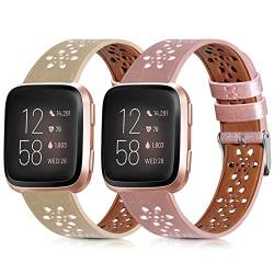 Yibcaiic Bands Compatible with Fitbit Versa 2 Bands Women Leather Versa Bands Men, Classic Soft Hollow-out Floral Leather Straps for Fitbit Versa & Versa 2 & Versa Lite & Versa SE von Yibcaiic