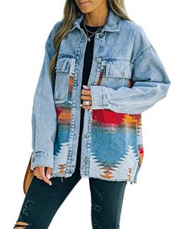 Yidarer Damen Patchwork Aztec Denim Jacke Langarm Herbst Winter Outwear (#2Blue-M) von Yidarer