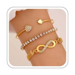 Yienate 3pcs Boho Kristall Armreif Armbänder Set Aussage Unendlichkeit Freundschaft Armreifen Gold Punk Geschichtet Stapeln Herz Strass Armbänder Ethnische Outfit Armbänder Schmuck Für Frauen von Yienate