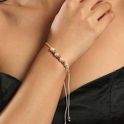 Yienate Boho Einzigartige Winzige Perlenarmbänder Kette Gold Perlen Handkette Verstellbare Handgewebte Schnur Zierliche Perlen Sklave Armbänder für Frauen und Mädchen von Yienate