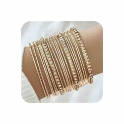 Yienate Boho Gold Armreif Armbänder Set Indischen Bollywood Multi Armreifen Klobig Geschichtet Stapeln Strukturierte Strass Armbänder Ethnischen Hochzeit Outfit Armbänder Schmuck Für Frauen（21pcs） von Yienate