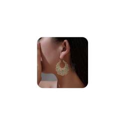 Yienate Boho Große Filigranen Scalloped Tropfen Baumeln Ohrringe Jahrgang Stammes Ethnischen Geschnitzten Ohrringe Gold Zigeuner Geometrische Floral Aussage Ohrringe Prom Ohrringe Schmuck Für Damen von Yienate