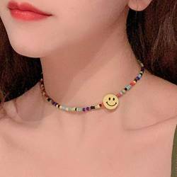 Yienate Boho-Halskette mit gelbem Smiley-Anhänger, handgefertigt, modisch, bunte Perlen, Choker-Schmuck für Damen und Mädchen von Yienate