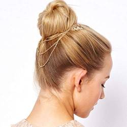 Yienate Boho Kopfkette Haarkette mit Legierung Quaste Kette Blatt Haarkämme Stirnband Haarschmuck Kopfschmuck für Frauen und Mädchen (Gold) von Yienate