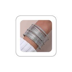 Yienate Boho Silber Armreif Armbänder Set Indischen Bollywood Multi Armreifen Klobig Geschichtet Stapeln Strukturierte Strass Armbänder Ethnischen Hochzeit Outfit Armbänder Schmuck Für Frauen（21pcs） von Yienate