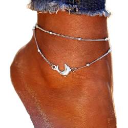 Yienate Boho Tiny Dolphin Fußkettchen Kette Geschichtete Perlen Fußkettchen Silber Sommer Barfuß Strand Fußkettchen Reizende Fußschmuck für Frauen und Mädchen von Yienate