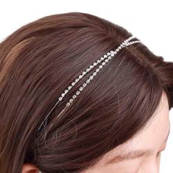 Yienate CZ Kristall Hochzeit Stirnband Funkelnd Braut Stirnband Silber Doppelkreuz Band Braut Kopfschmuck Kristall Krone Tiara Strass Haarreifen Hochzeit Kopfschmuck für Frauen Mädchen von Yienate