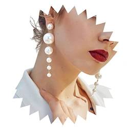 Yienate Elegante Große Perlenohrringe Ohrstecker Lange Quaste Ohrringe Übertrieben Große Perle Quaste Ohrstecker Hängende Ohrringe Mode Perlenschmuck Für Frauen Und Mädchen von Yienate