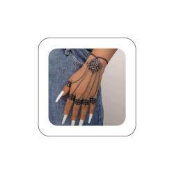 Yienate Gothic-Ring-Armband mit mehreren Fingern, Vintage-Stack-Knuckle-Band-Handkette, schwarzes Punk-Sklavenarmband, Gliederkette, Handgeschirr-Armband, Schmuck für Frauen und Mädchen von Yienate