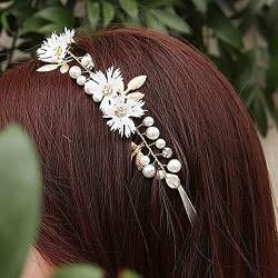 Yienate Hochzeit Perle Braut Stirnband Gold Kristall Perle Blatt Haar Rebe Blatt Braut Kopfbedeckungen Blume Blatt Braut Kopfbedeckungen Blume Tiara Haarschmuck Für Frauen Mädchen von Yienate