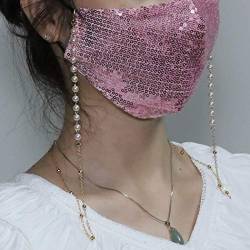 Yienate Mode Multifunktionale Gesichtsmaske Kette Perle Handgemachte Runde Perlenkette Brillenkette Trendy Maskenhalter Maske Zubehör für Frauen und Mädchen (Gold) von Yienate