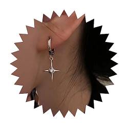 Yienate Punk Kreuz Stern Baumeln Ohrringe Vintage Silber Hängend Strass Nordstern Ohrringe Minimalistisch Kreuz Stern Baumeln Huggie Kleine Reifen Ohrringe Schmuck Für Frauen Und Mädchen von Yienate