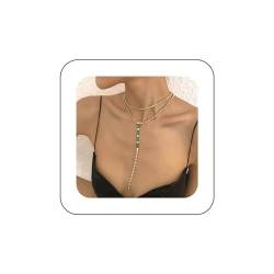 Yienate Sexy lange Kristall-Y-Halskette Choker-Kette Hochzeit CZ Strass-Kragen Lariat Smaragd-Anhänger grüne Kristall-Charm-Halskette Gold einzigartige Kristall-Abschlussball-Halskette für Frauen von Yienate