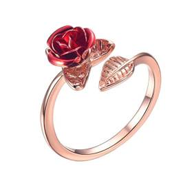 Yienate Zierliche Rose Ring Rote Blume Rose Finger Band Rose Gold Offene Ringe Für Frauen Mädchen von Yienate