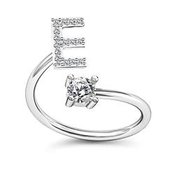 Yifnny Alphabet Ring, Anfangsring 26 Alphabet Intarsien Zirkonia Großbuchstabe A-Z Offener Verstellbarer Mittelfinger Ring Silber Initial Buchstabe Ringe für Damen Mädchen (E) von Yifnny