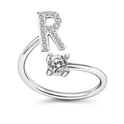 Yifnny Alphabet Ring, Anfangsring 26 Alphabet Intarsien Zirkonia Großbuchstabe A-Z Offener Verstellbarer Mittelfinger Ring Silber Initial Buchstabe Ringe für Damen Mädchen (R) von Yifnny