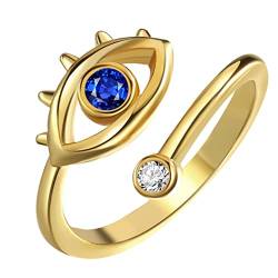 Yifnny Böses Auge Ring, Glücks Türkischer Blauer Böses Auge Ring Zirkonia Verstellbar Offener Wickelring Hamsa Schutz Augenringe für Damen Mädchen (Gold 1) von Yifnny